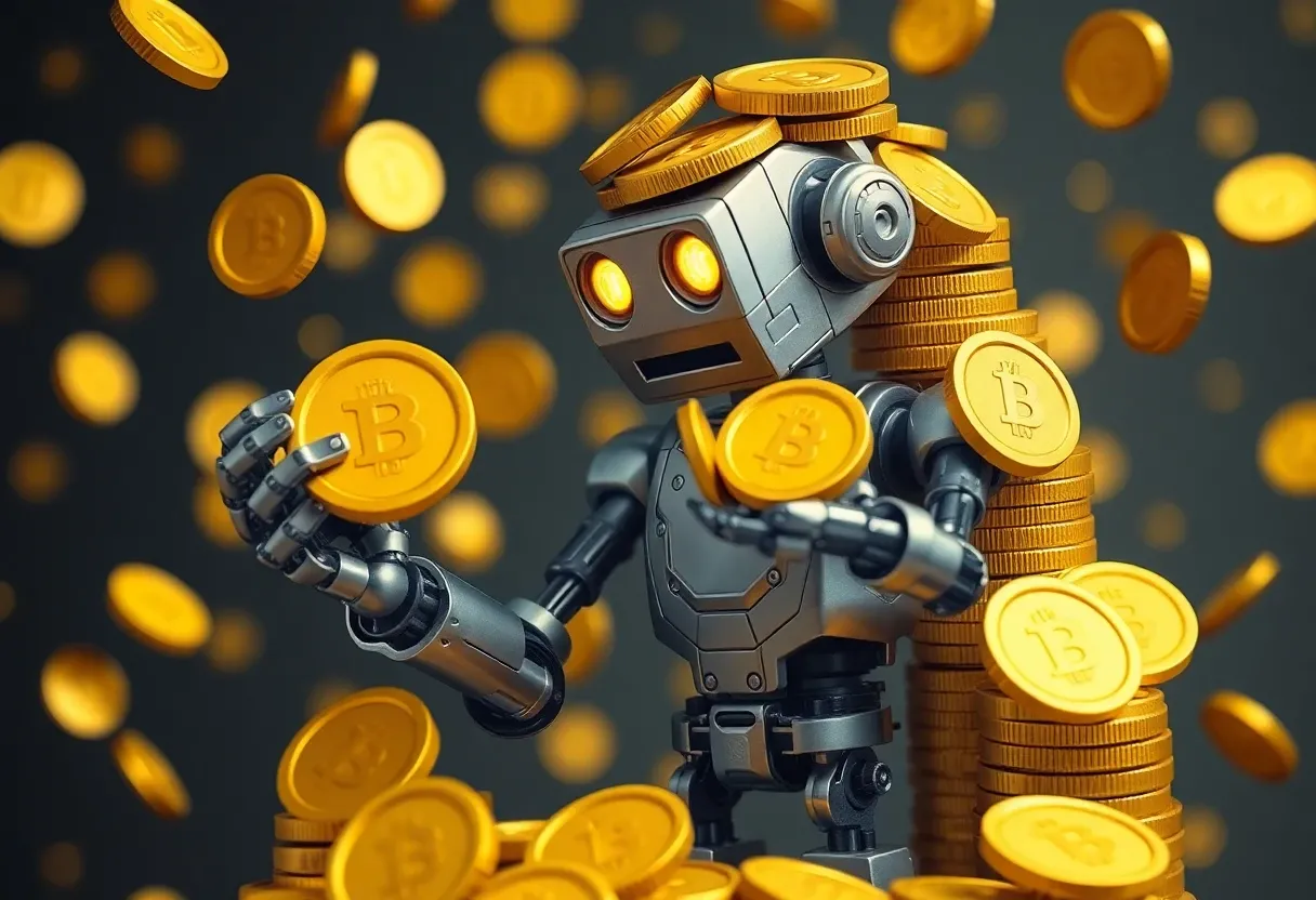 a robot hoarding gold tokens