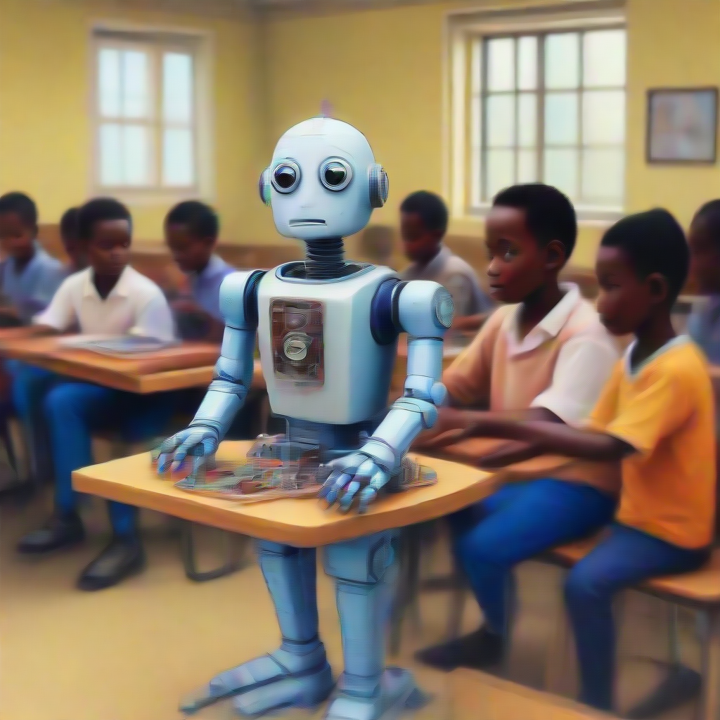 A robot learning in an african class room