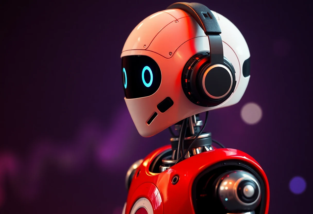 a robot listening to music with headphones