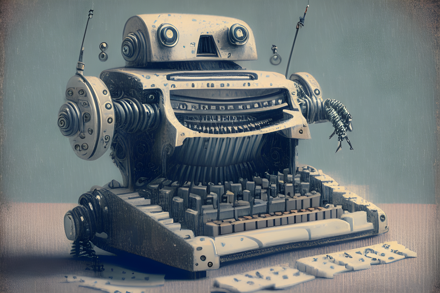 a robot on a typewriter