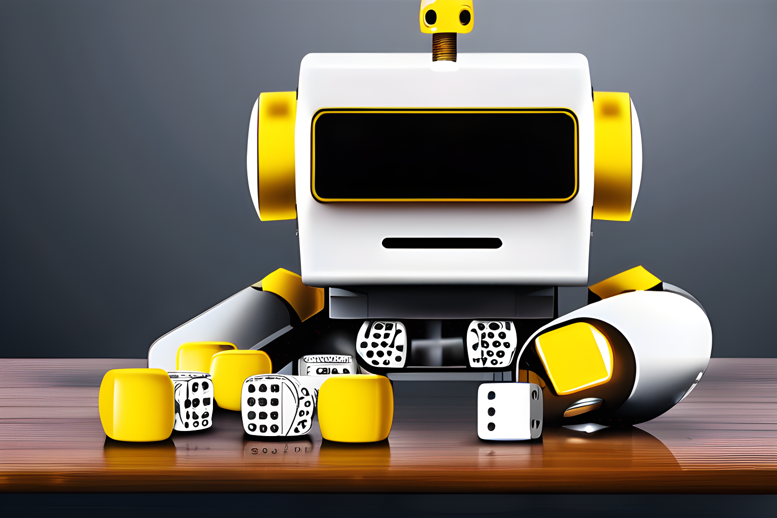 a robot playing with dice