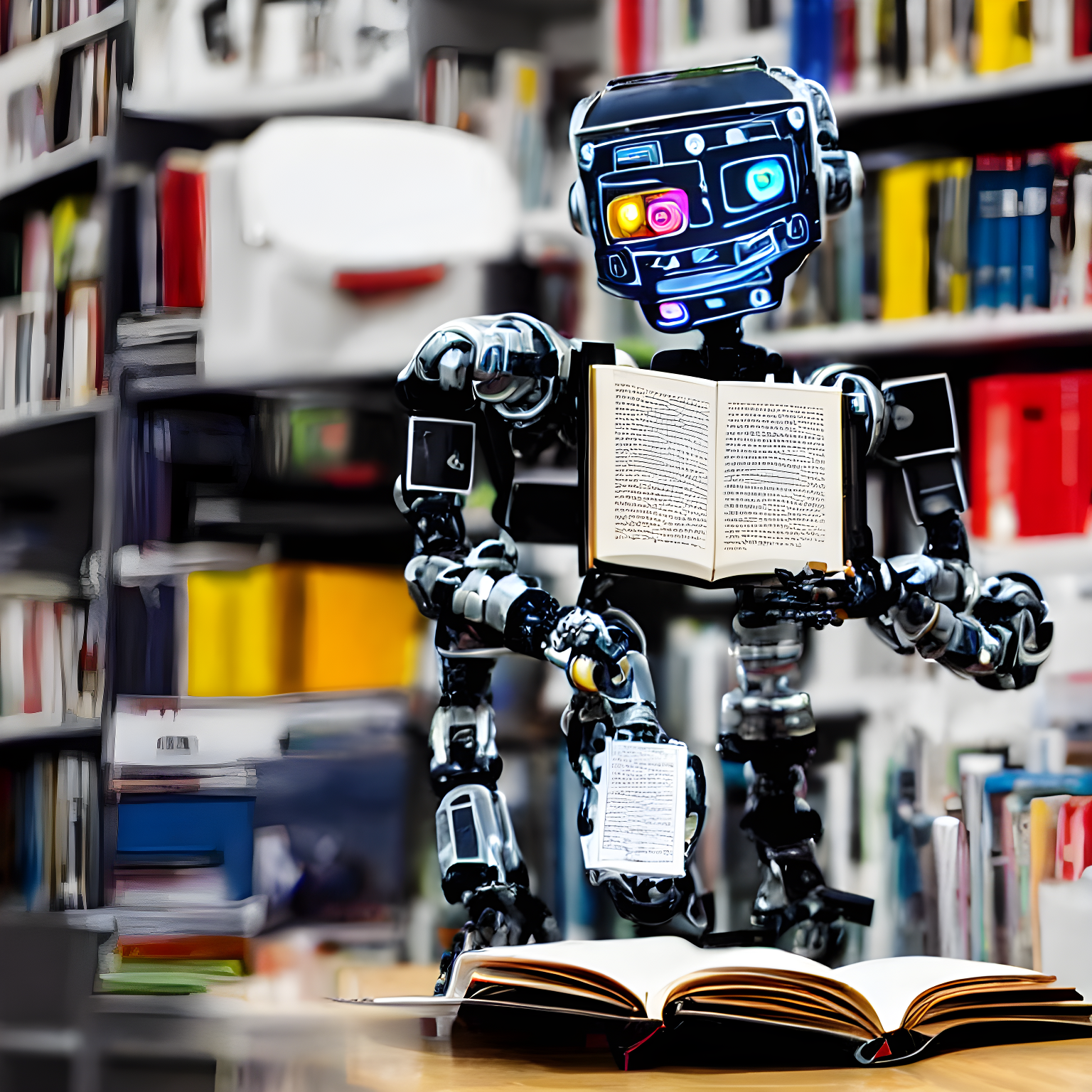 a robot reading a book