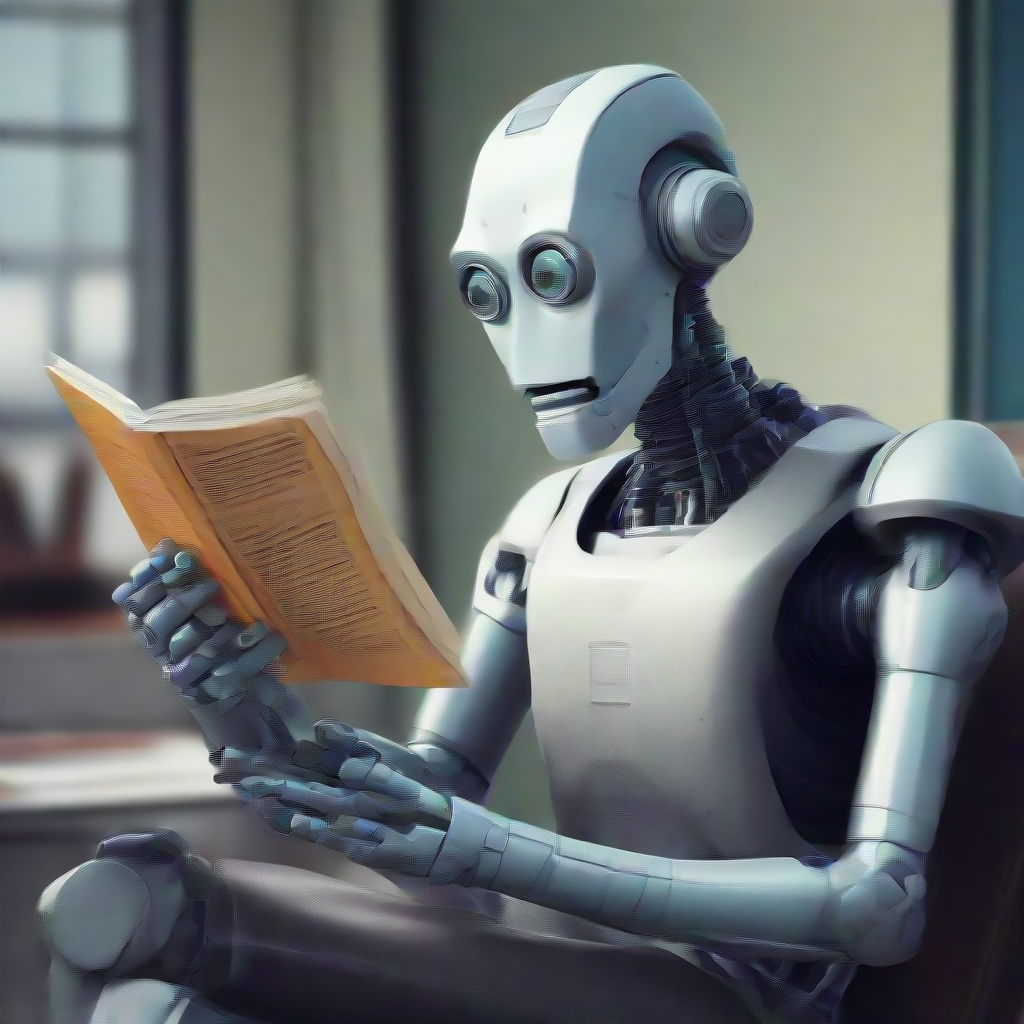 a robot reading a meme