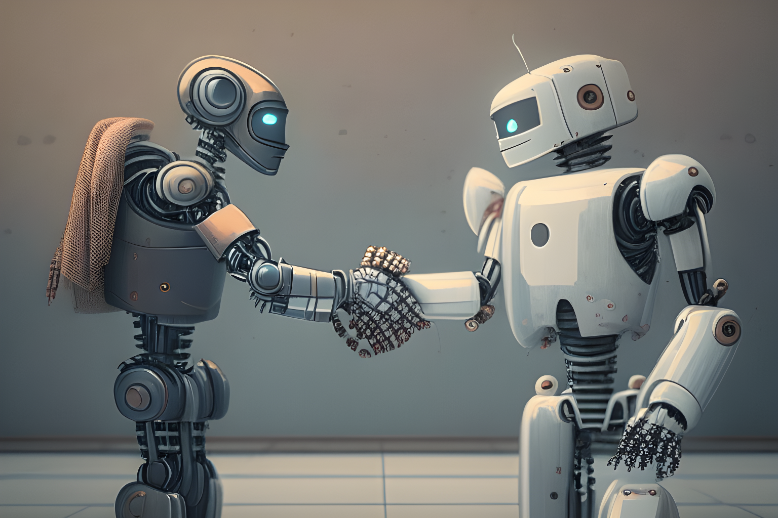 a robot shaking another robots hand