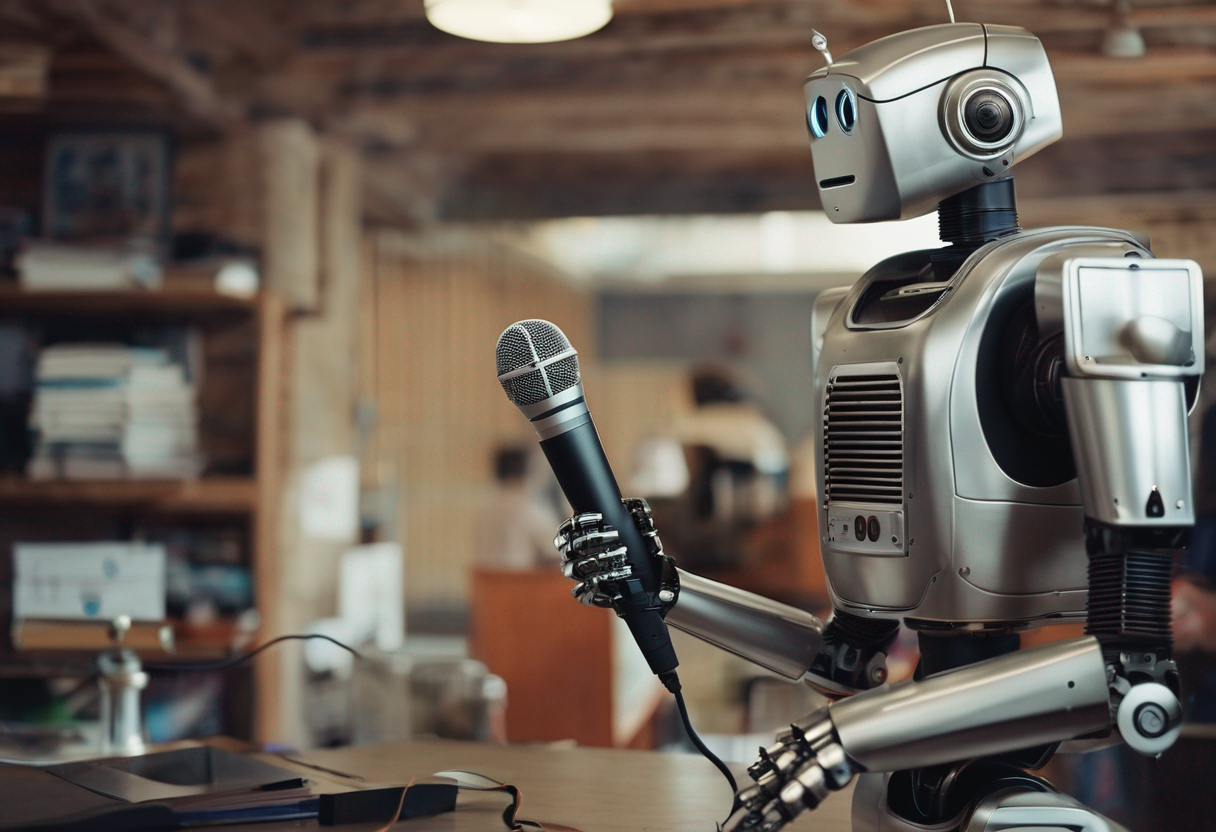 a robot speaking into a microphone