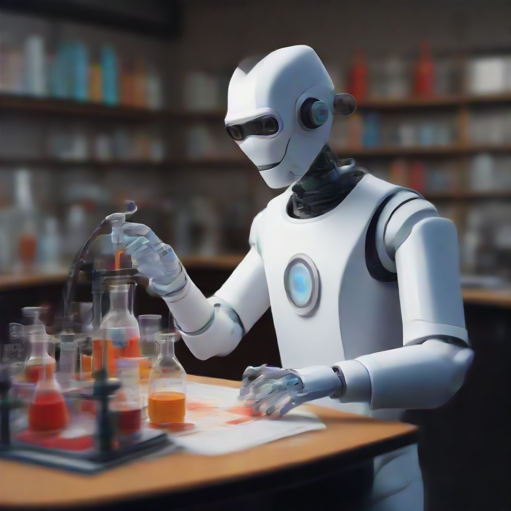a robot teaching chemistry in a lab