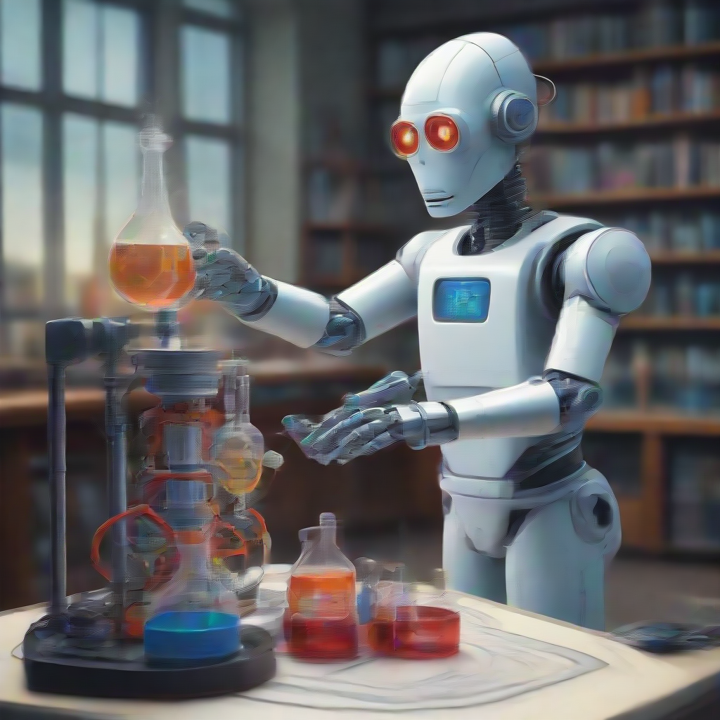 a robot teaching chemistry in a lab
