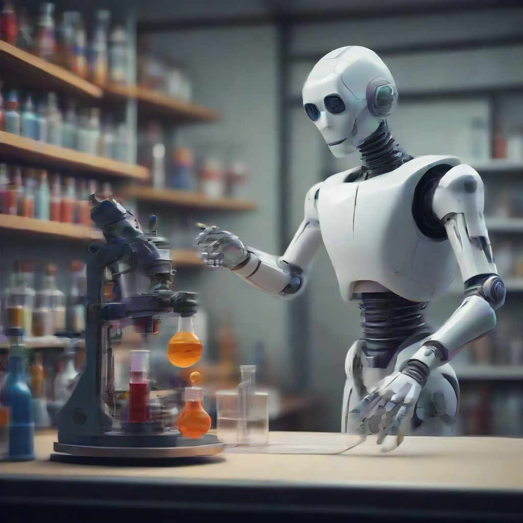 a robot teaching chemistry in a lab