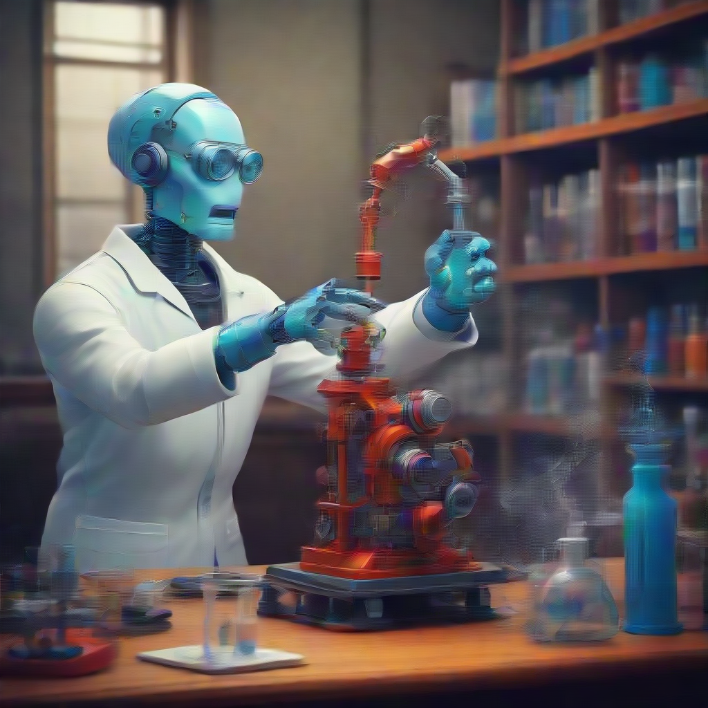 a robot teaching chemistry in a lab