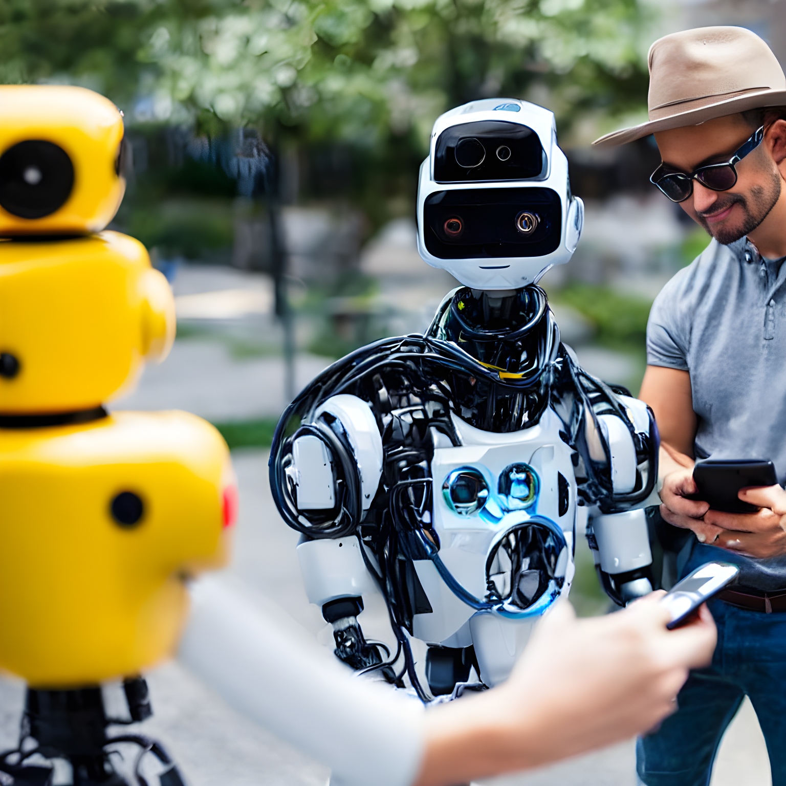 a robot using a cellphone and texting someone