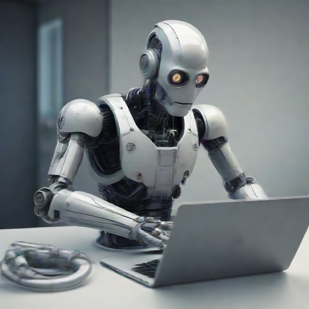 A robot using a laptop
