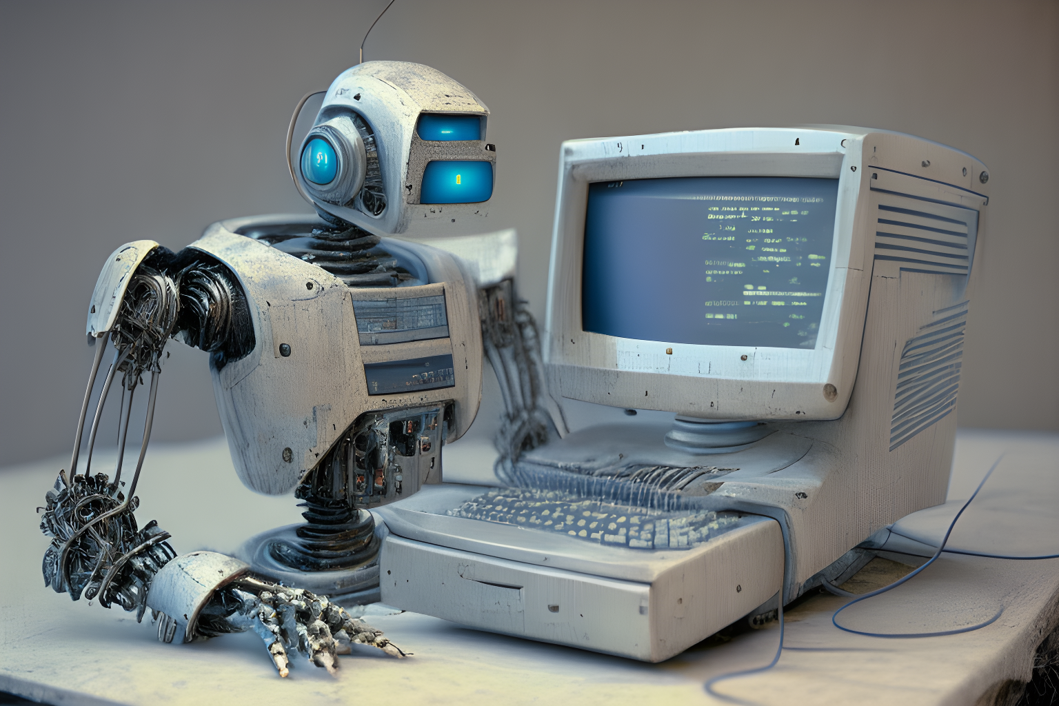 a robot using an old desktop computer