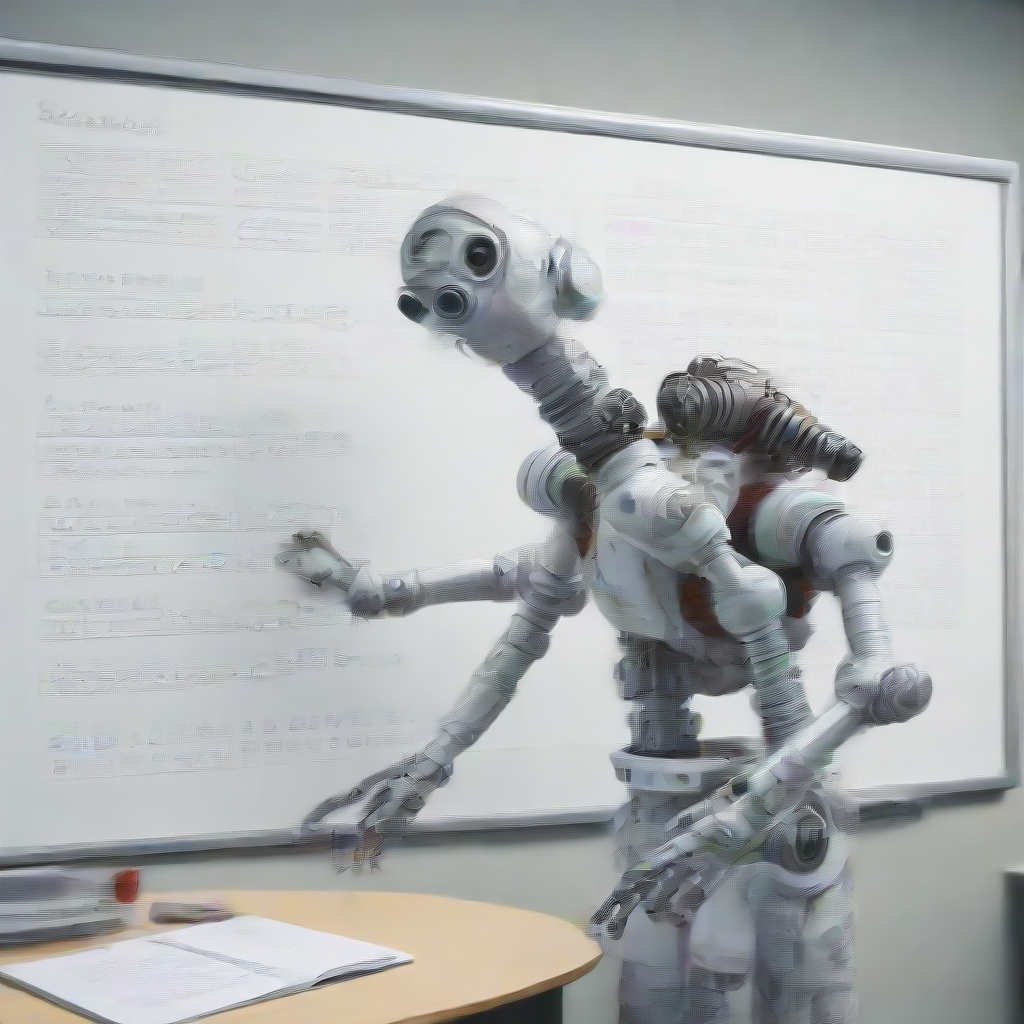 a robot writing chemical equations on a white board