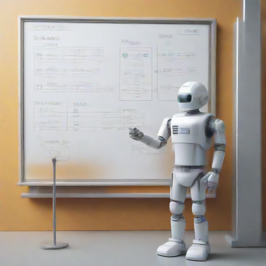 a robot writing chemical equations on a white board