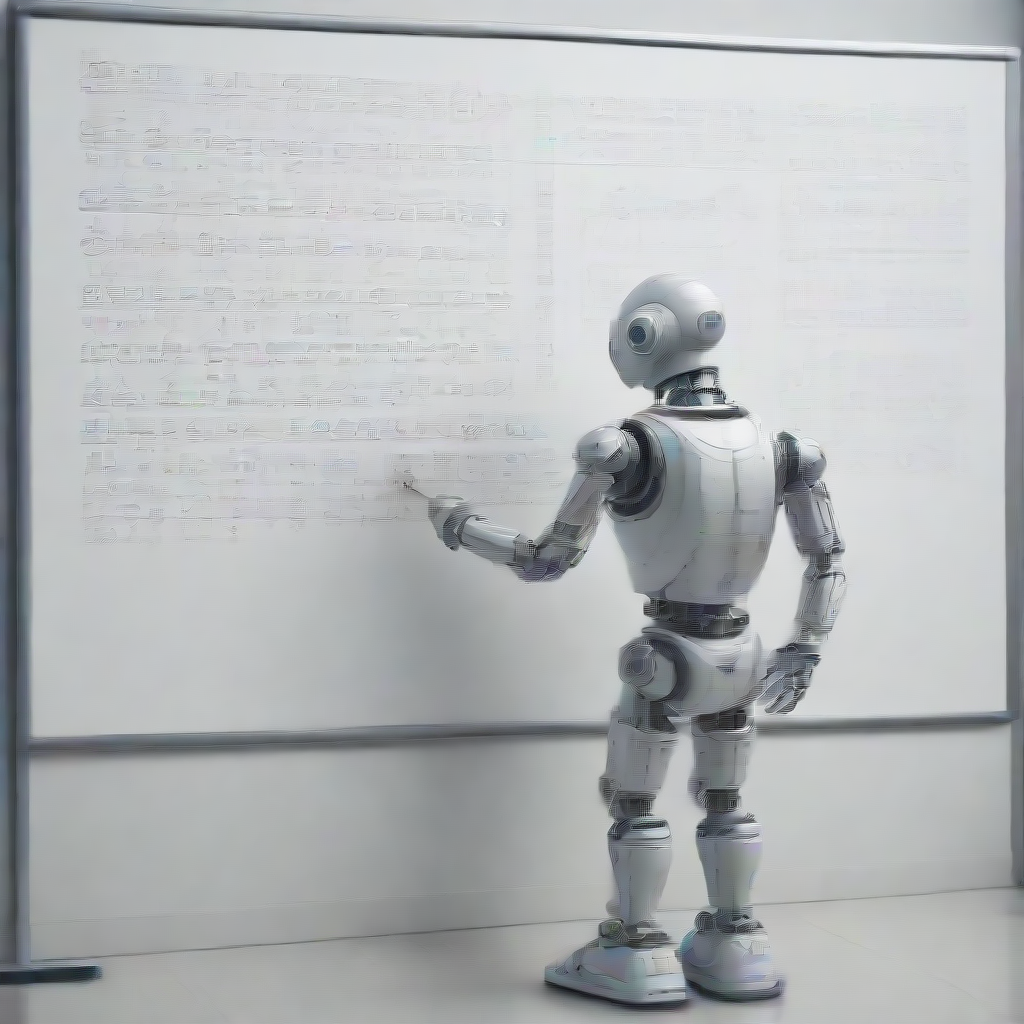 a robot writing chemical equations on a white board
