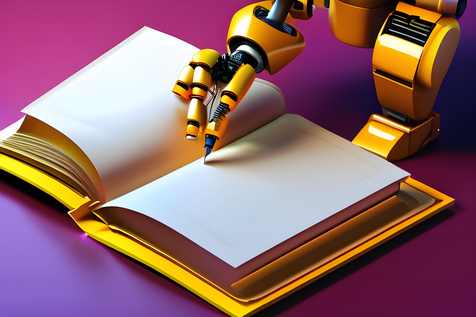 a robot writing in a book