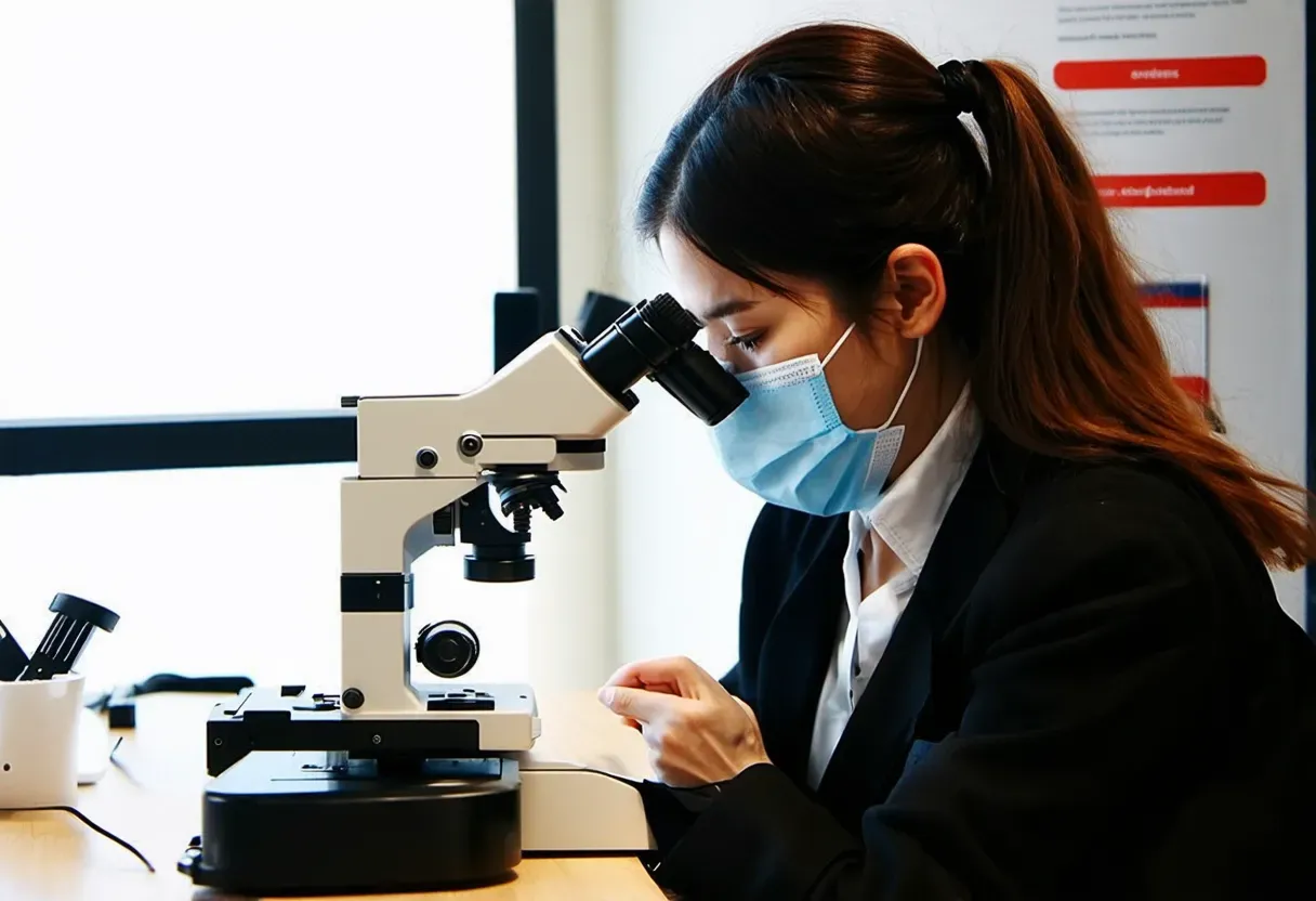 a scientist using a microscope