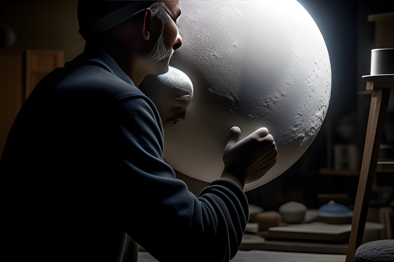 a sculpter sculpting the moon