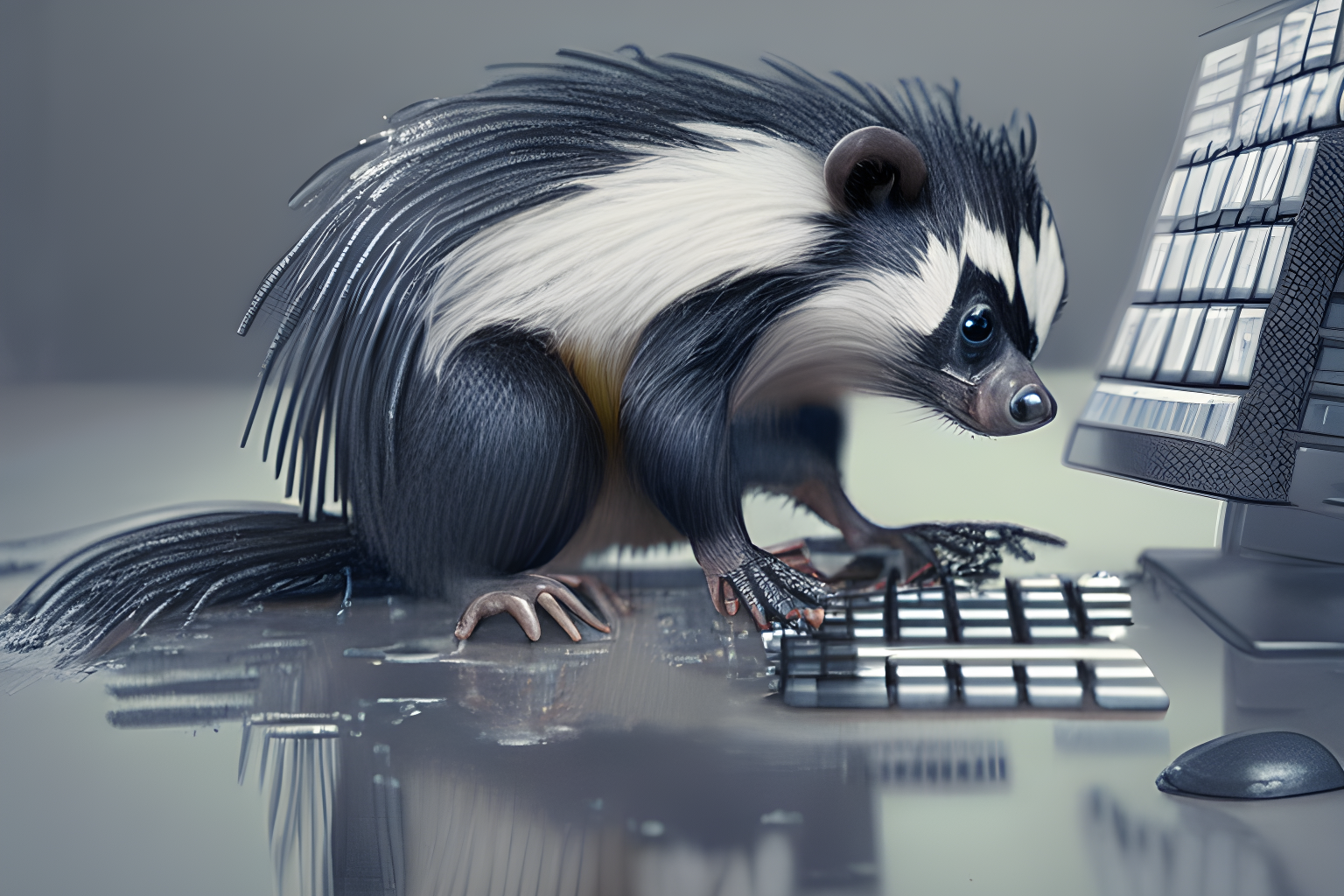 a skunk is pissing a computer keyboard 4k