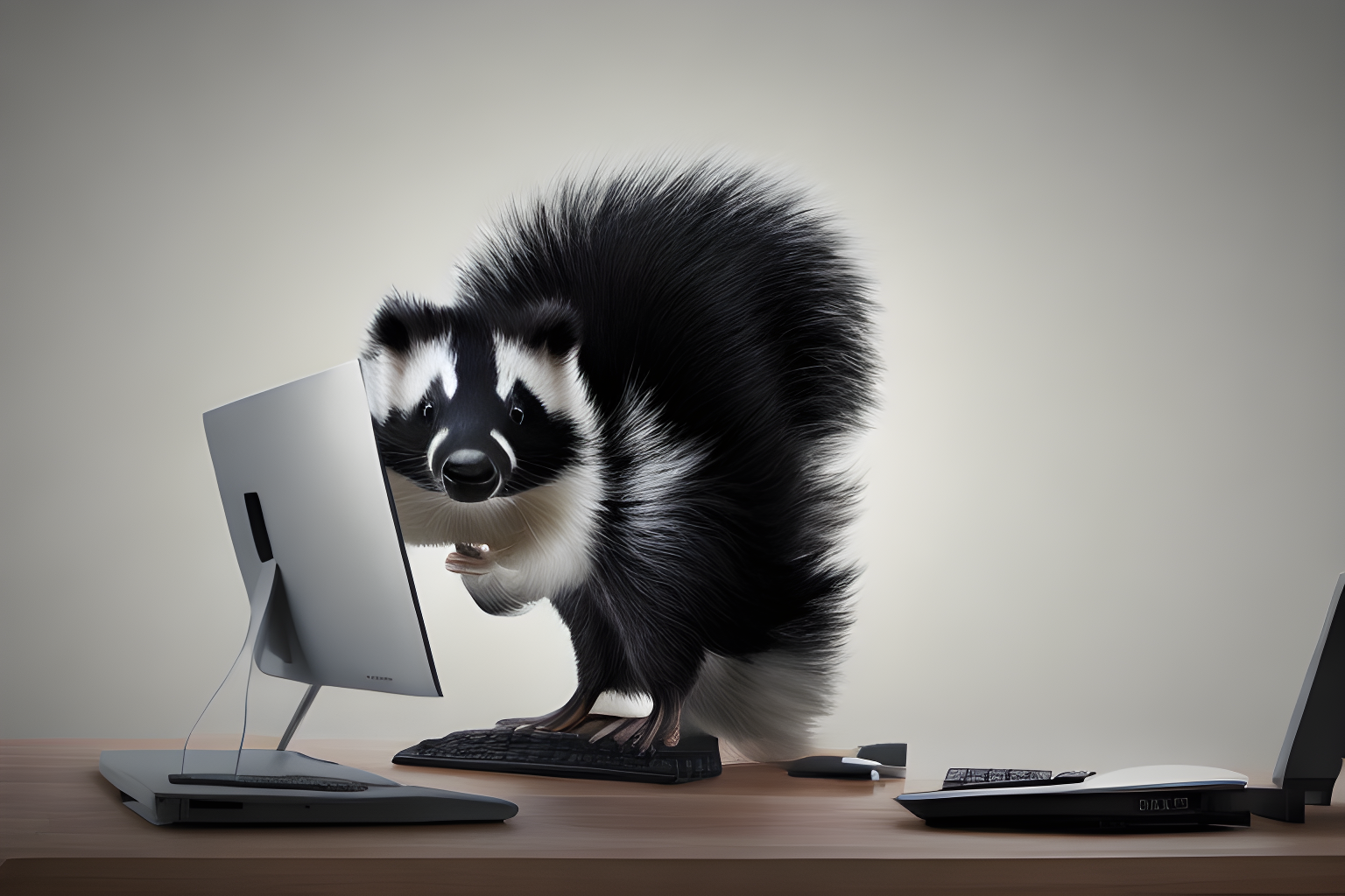 a skunk on a computer monitor 4k