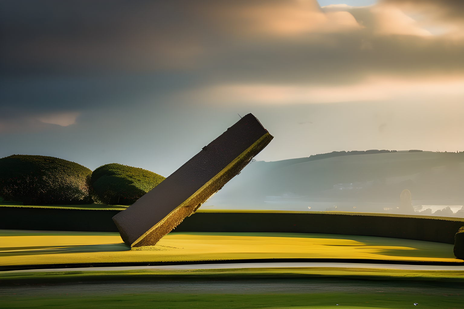 a standing statue falling down