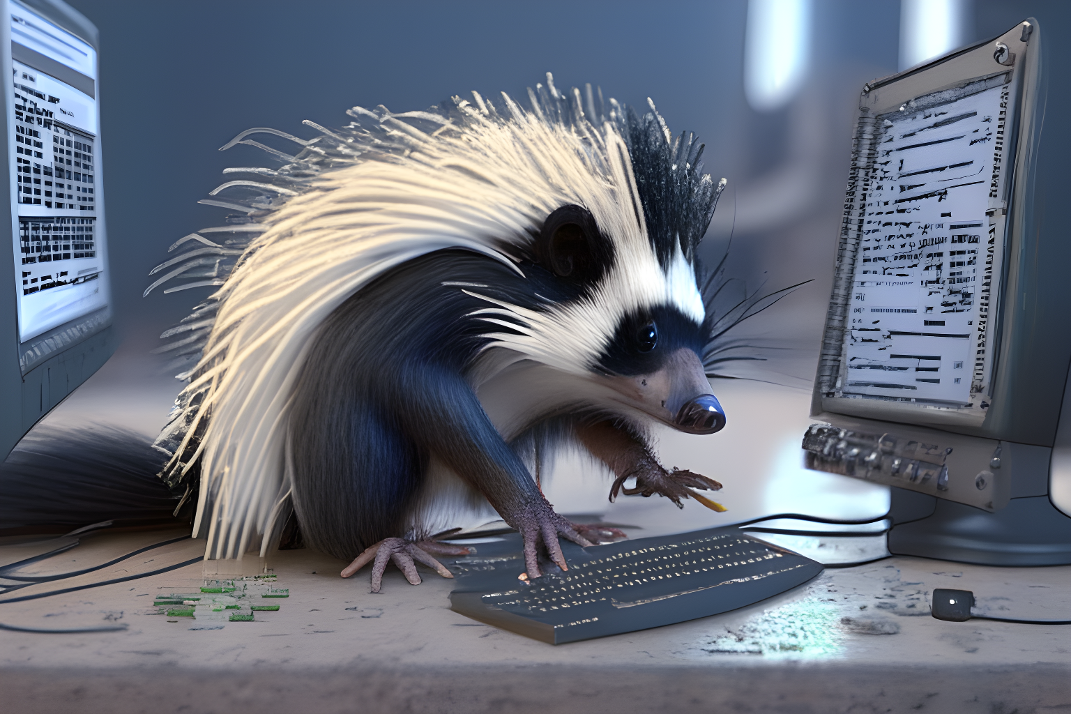 a stinky skunk programming on a pc, 4k