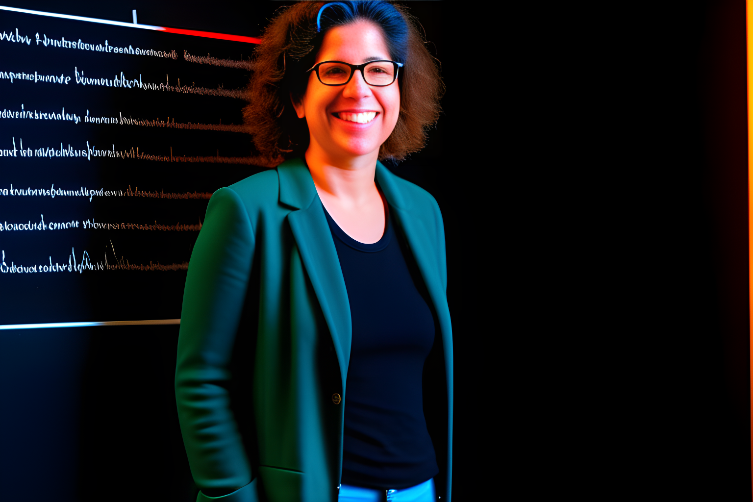 a teacher in front of a chalkboard