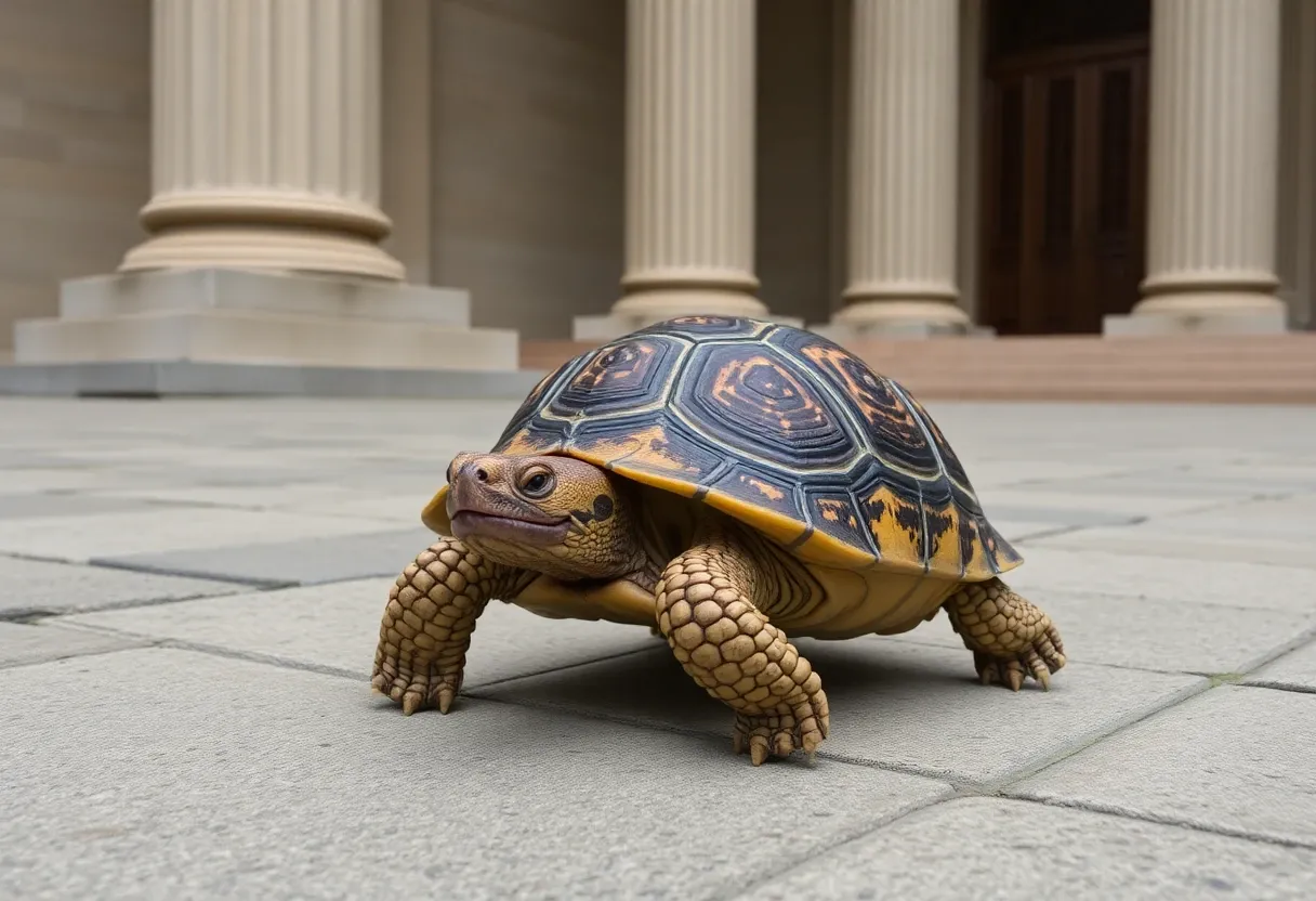 a turtle on his way to court