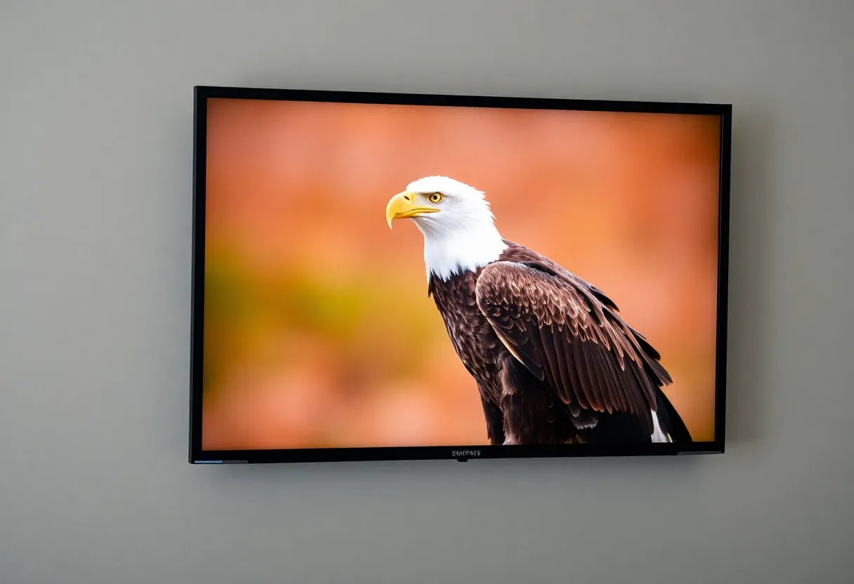 a tv screen showing a bald eagle