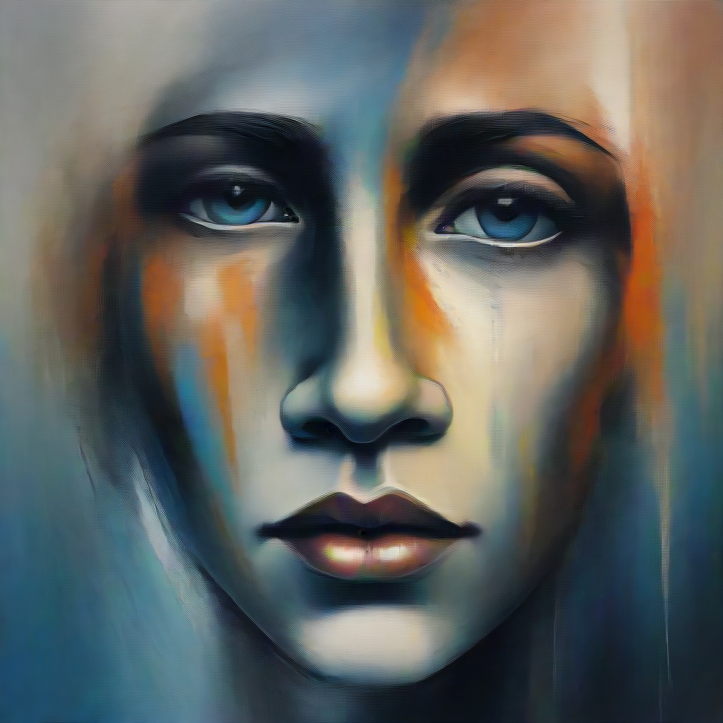 abstract painting of a human face where the left side of the face is blurry and becomes increasingly less blurry moving to the right
