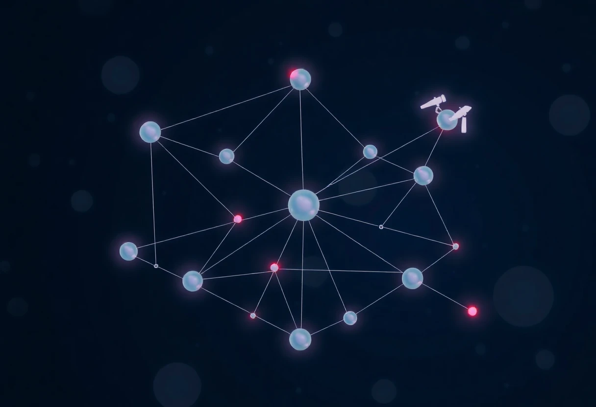 Abstract Representation of Federated Learning: Visuals depicting interconnected nodes or agents representing a decentralized network, emphasizing collaboration and data sharing without centralizing control.  Over-the-Air Communication: Include imagery of radio waves or signals transmitting between n