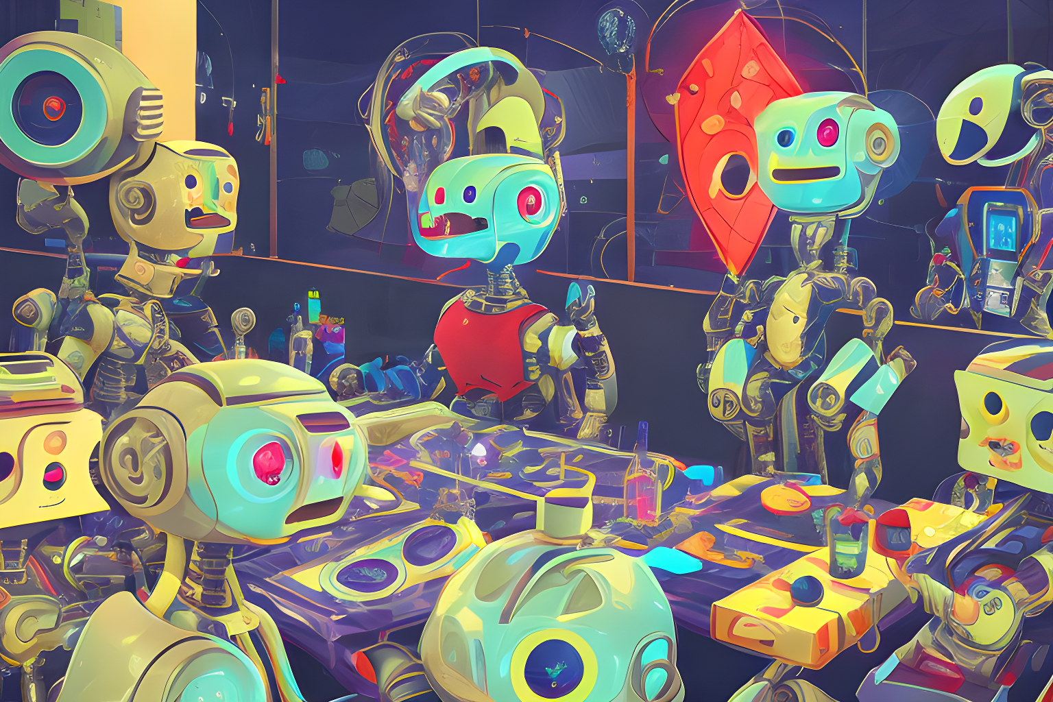 An AI robot throwing a bash party
