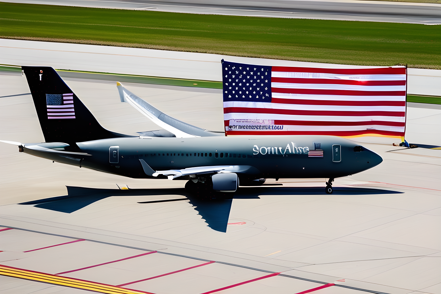 an aircraft branded with the U.S flag