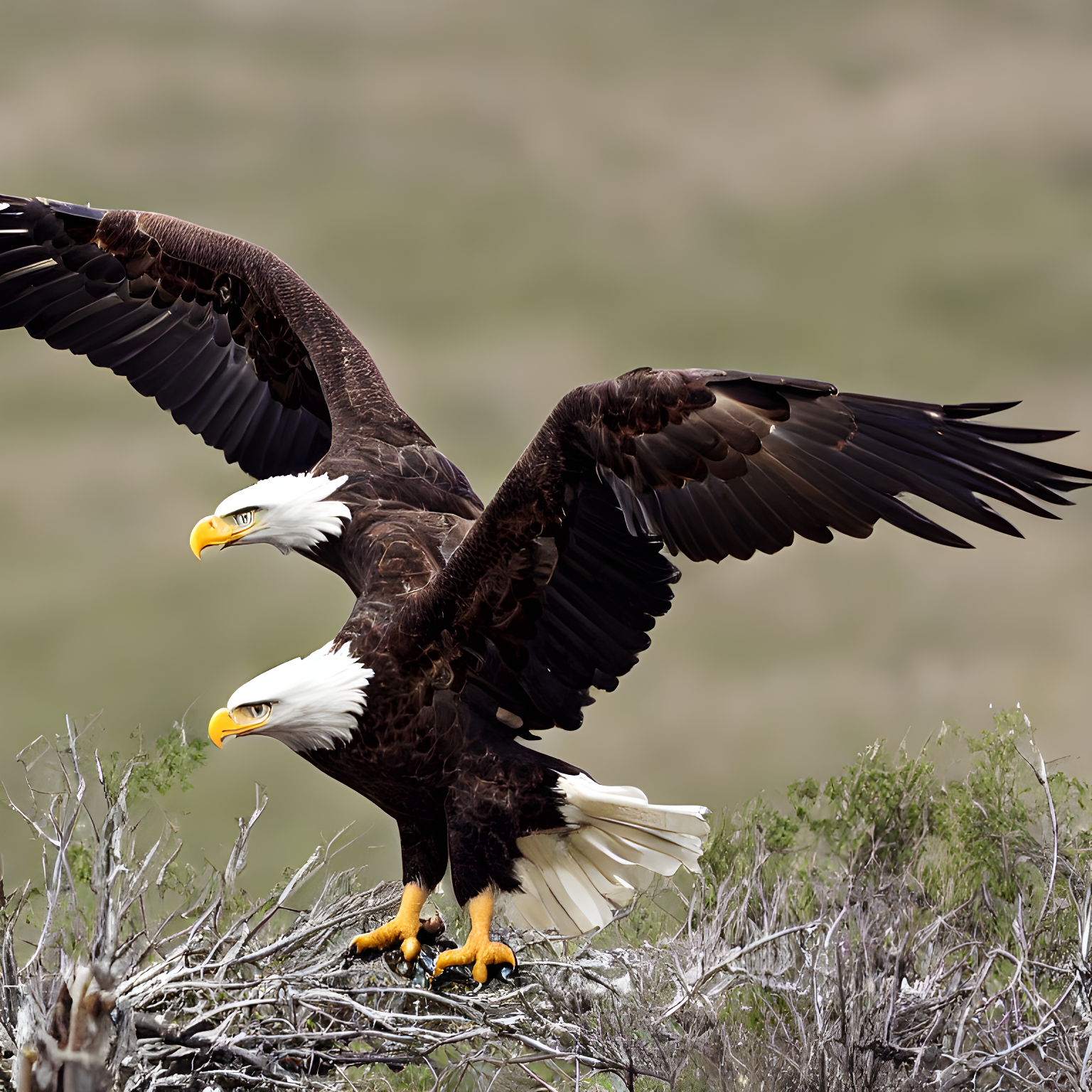 an american bald eagle versus an even bigger eagle