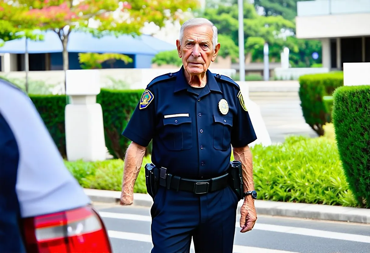 an elderly man as a security guard
