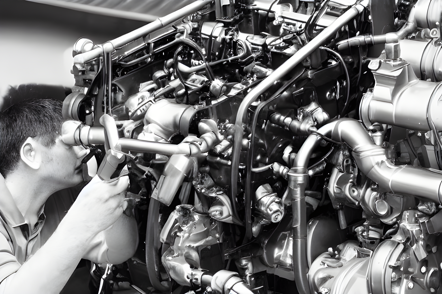 an engineer looking at an engine