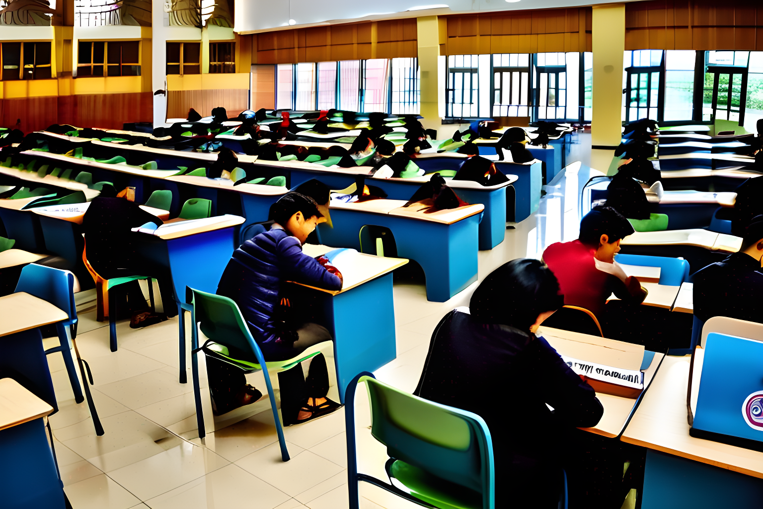 an examination hall of university students