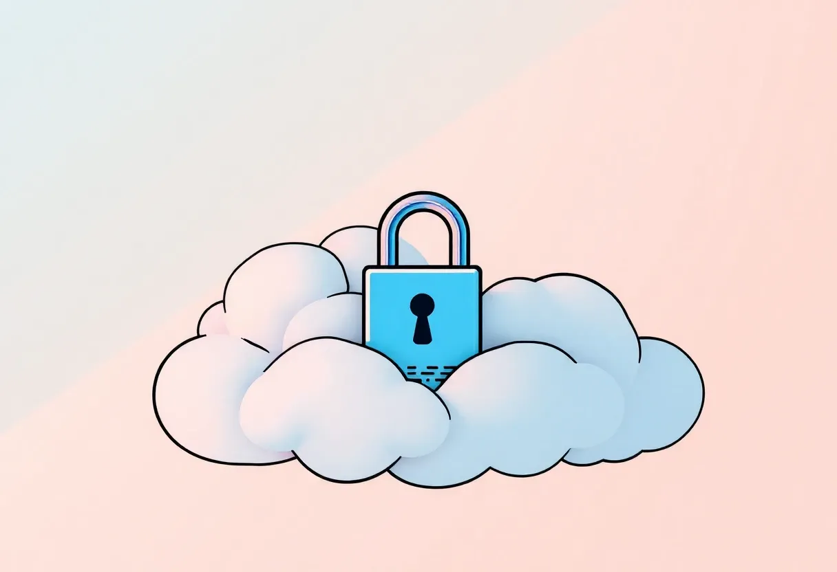 an illustration of a padlock at the center of a cloud