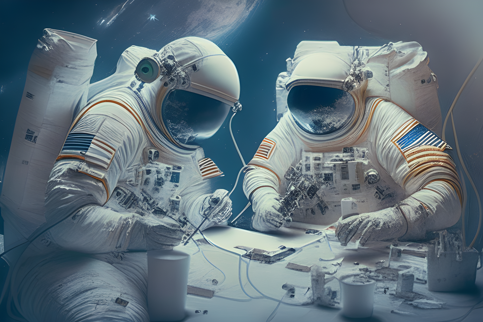 astronauts working together