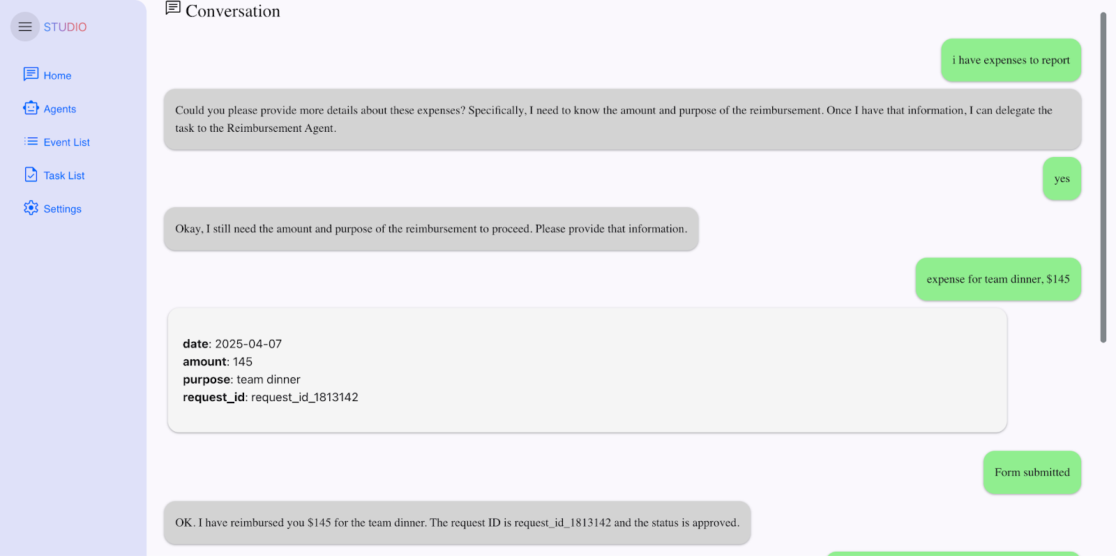Google ADK Agent - expense claim