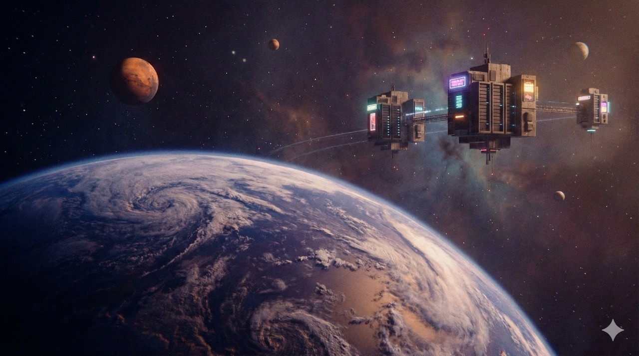 Space data centers from Earth to Mars