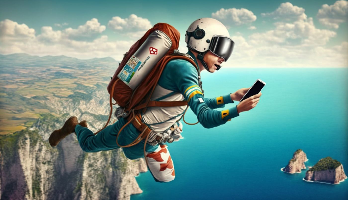 skydiving with a phone (zbruceli + Midjourney)