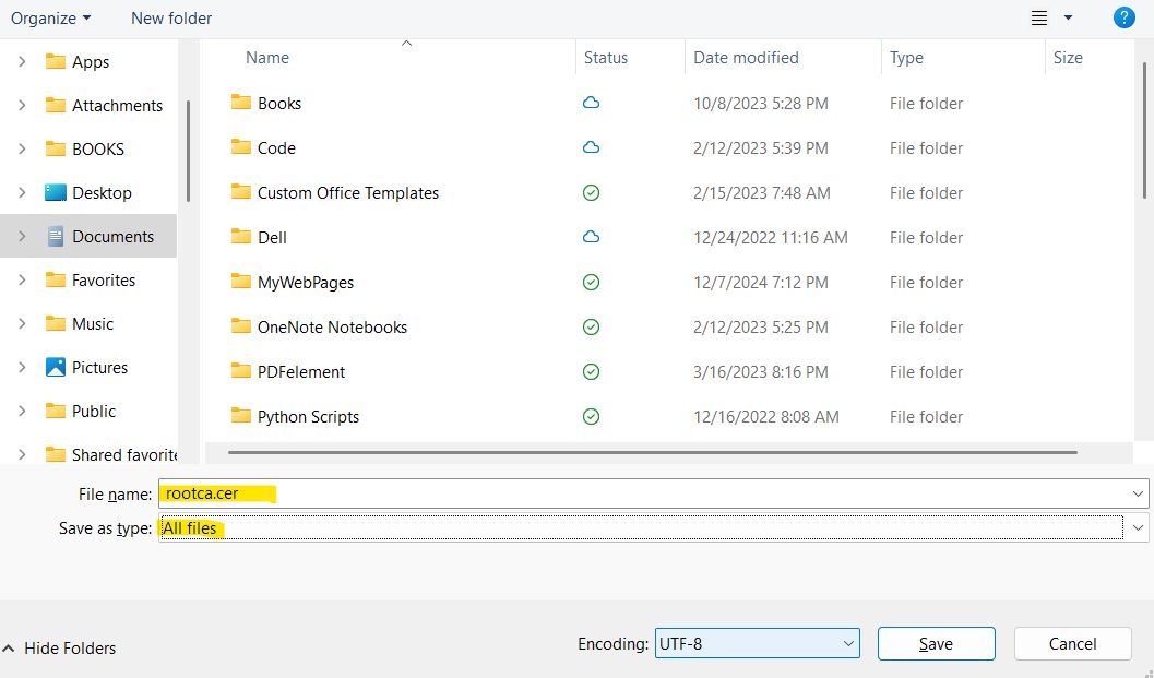 Save the files as .cer