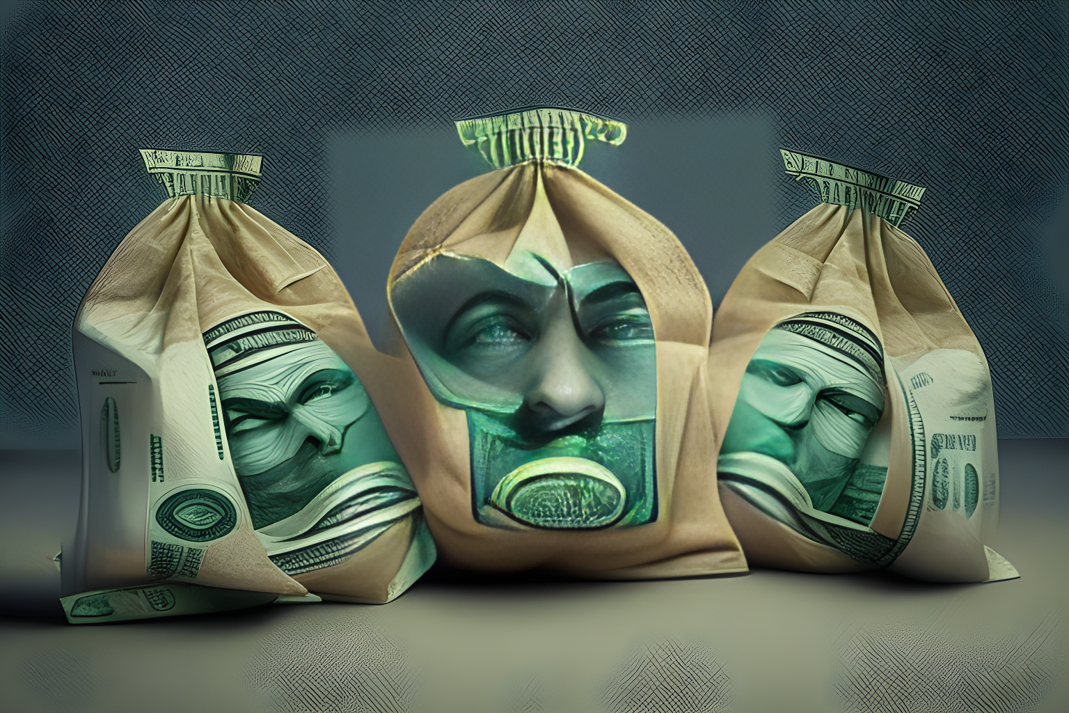 bags of money that have lip sealed faces