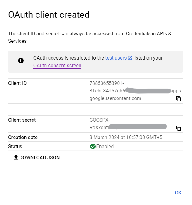 OAuth client created