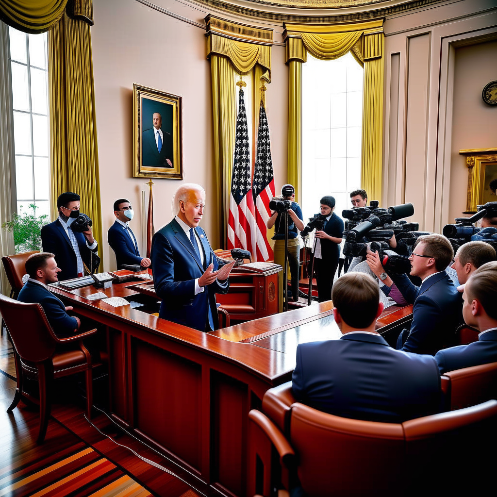 Biden talking to the press in the white house