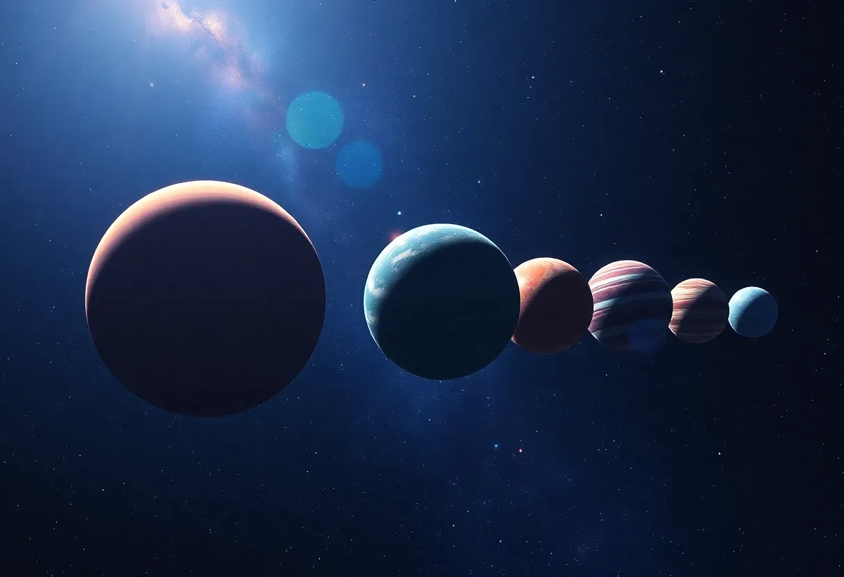 big colorful planets aligned in outerspace