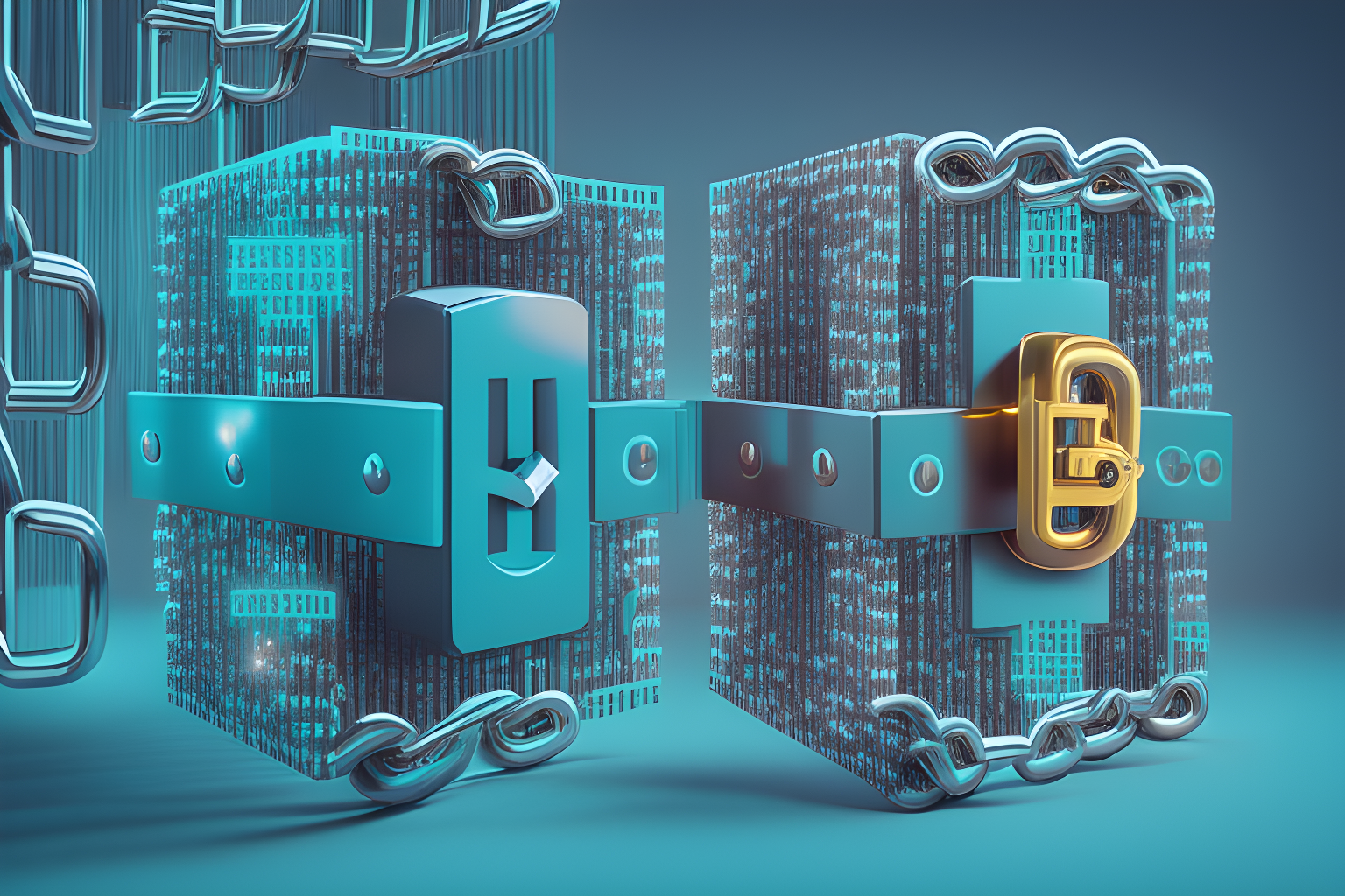 blockchain blocks connected with each other with a lock sign