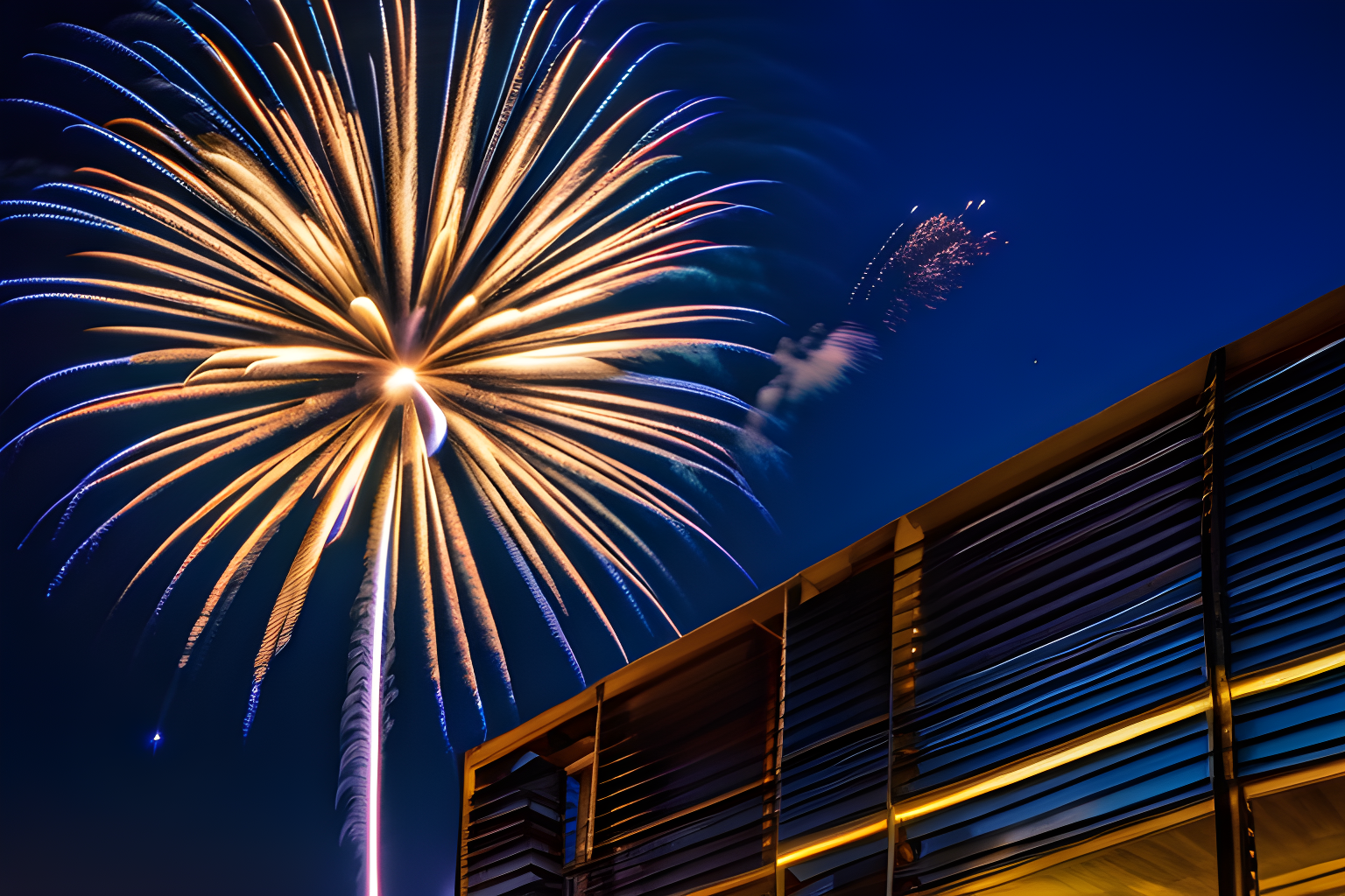 blue fireworks in the night sky in the shape of a bird