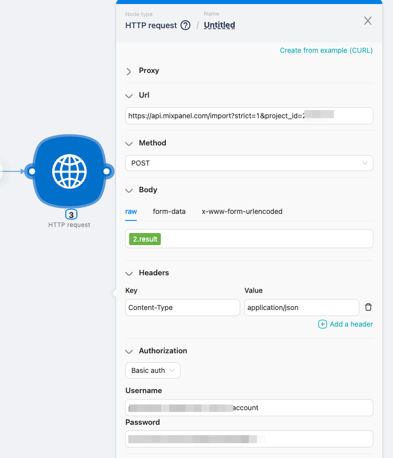 Send HTTP request to Mixpanel API with Latenode.com workflows